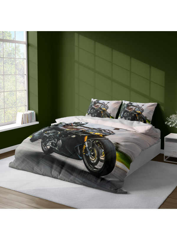 KOMPLET POŚCIELI 160x200 DWUSTRONNA 3D MOTOR ŚCIGACZ