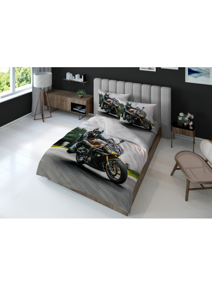 KOMPLET POŚCIELI 160x200 DWUSTRONNA 3D MOTOR ŚCIGACZ