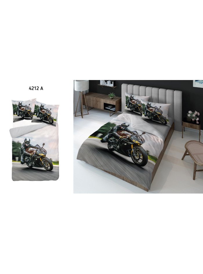 KOMPLET POŚCIELI 160x200 DWUSTRONNA 3D MOTOR ŚCIGACZ