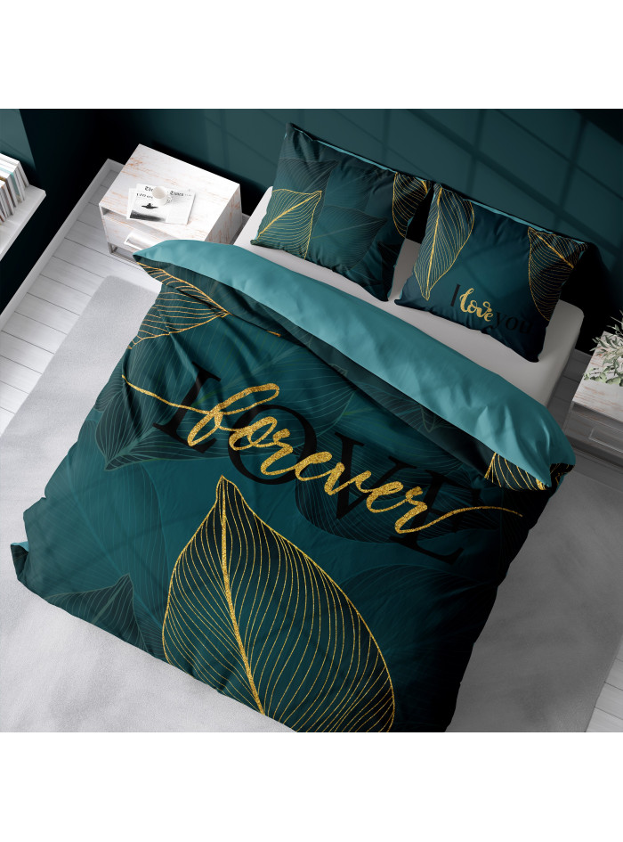 POŚCIEL BAWEŁNIANA 160x200 ZIELONA ZIELEŃ LOVE FOREVER DLA PARY NA PREZENT