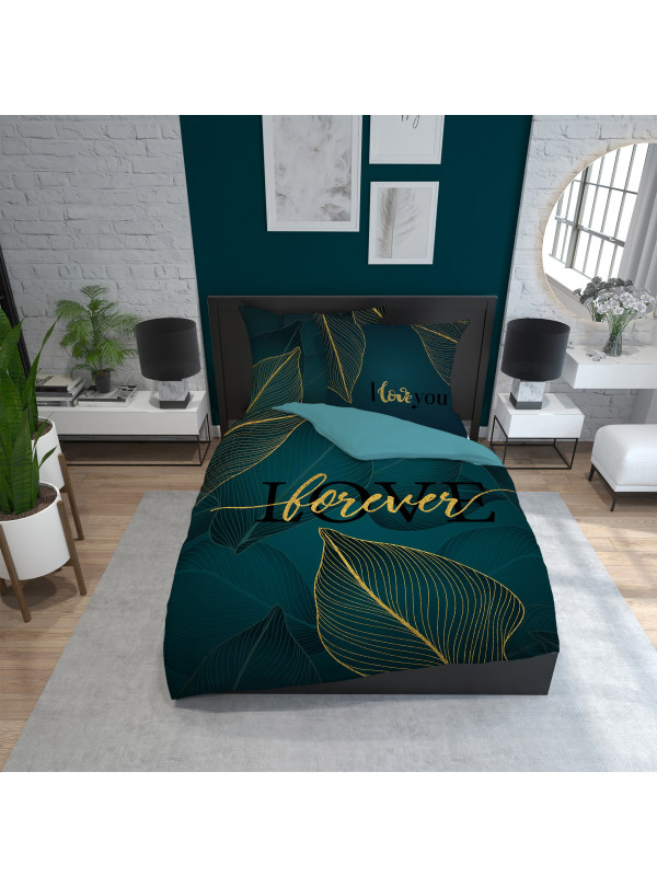 POŚCIEL BAWEŁNIANA 160x200 ZIELONA ZIELEŃ LOVE FOREVER DLA PARY NA PREZENT