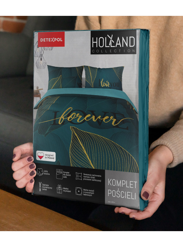 POŚCIEL BAWEŁNIANA 160x200 ZIELONA ZIELEŃ LOVE FOREVER DLA PARY NA PREZENT