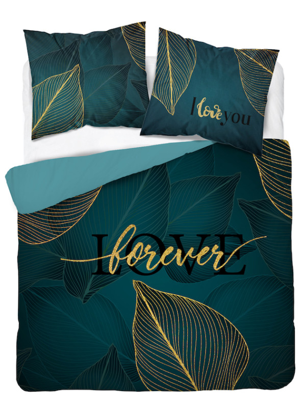 POŚCIEL BAWEŁNIANA 160x200 ZIELONA ZIELEŃ LOVE FOREVER DLA PARY NA PREZENT