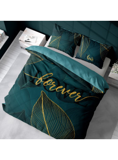 POŚCIEL BAWEŁNIANA 200x220 ZIELONA ZIELEŃ LOVE FOREVER DLA PARY NA PREZENT