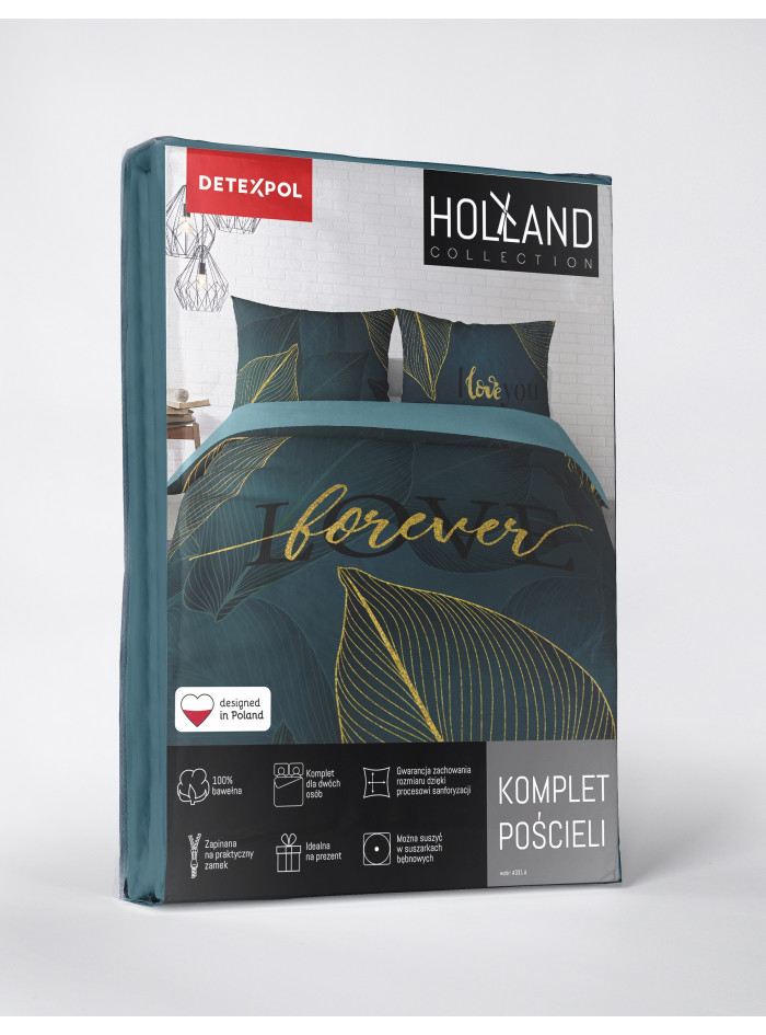 POŚCIEL BAWEŁNIANA 200x220 ZIELONA ZIELEŃ LOVE FOREVER DLA PARY NA PREZENT