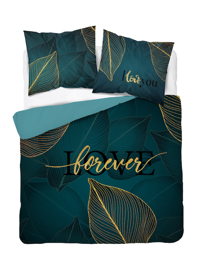 POŚCIEL BAWEŁNIANA 200x220 ZIELONA ZIELEŃ LOVE FOREVER DLA PARY NA PREZENT