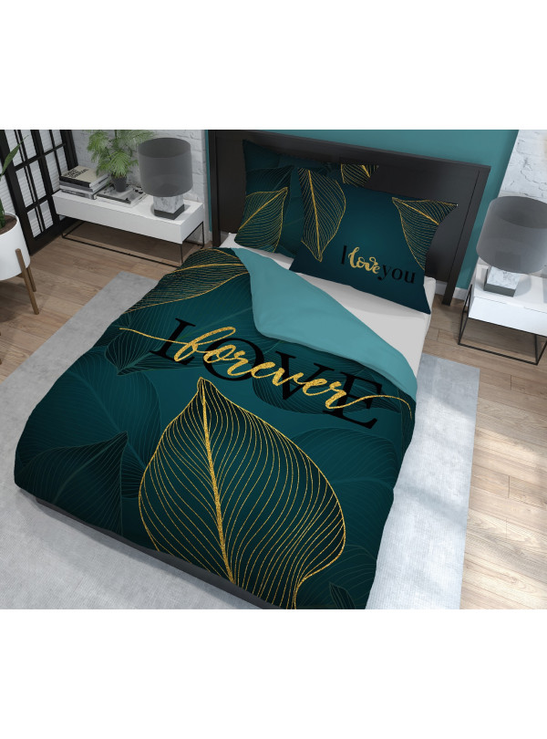 POŚCIEL BAWEŁNIANA 200x220 ZIELONA ZIELEŃ LOVE FOREVER DLA PARY NA PREZENT