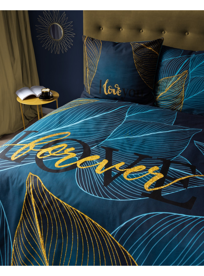 POŚCIEL BAWEŁNIANA 200x220 ZIELONA ZIELEŃ LOVE FOREVER DLA PARY NA PREZENT