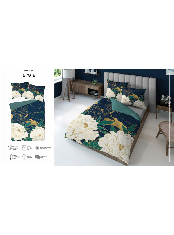 KOMPLET POŚCIELI 160x200 DWUSTRONNA 3D W KWIATY 4178_A