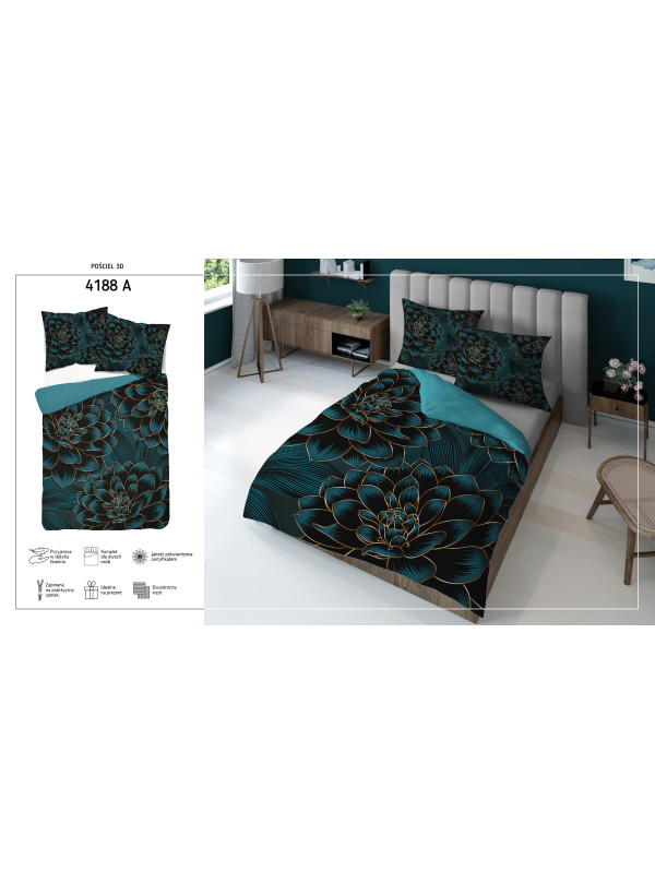 KOMPLET POŚCIELI 160x200 DWUSTRONNA 3D W KWIATY 4188_A