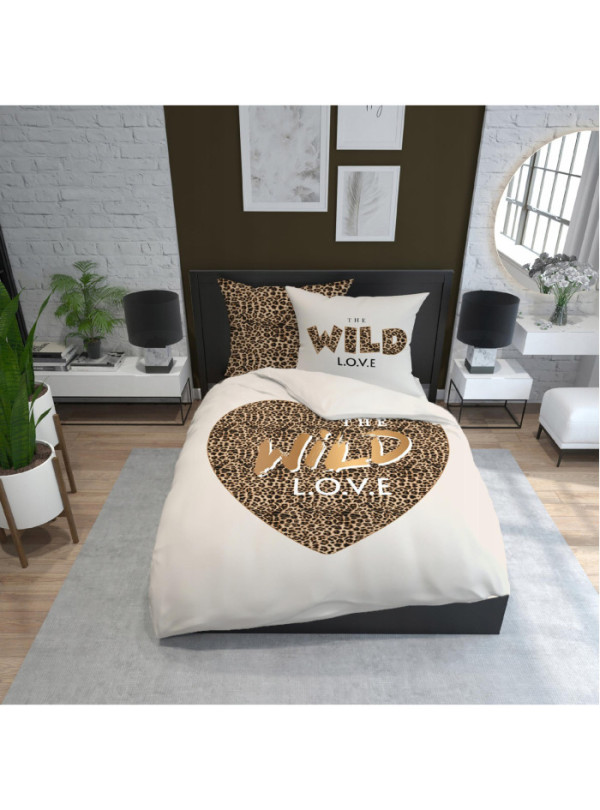 POŚCIEL BAWEŁNIANA 160x200 SERCE WILD LOVE PANTERKA