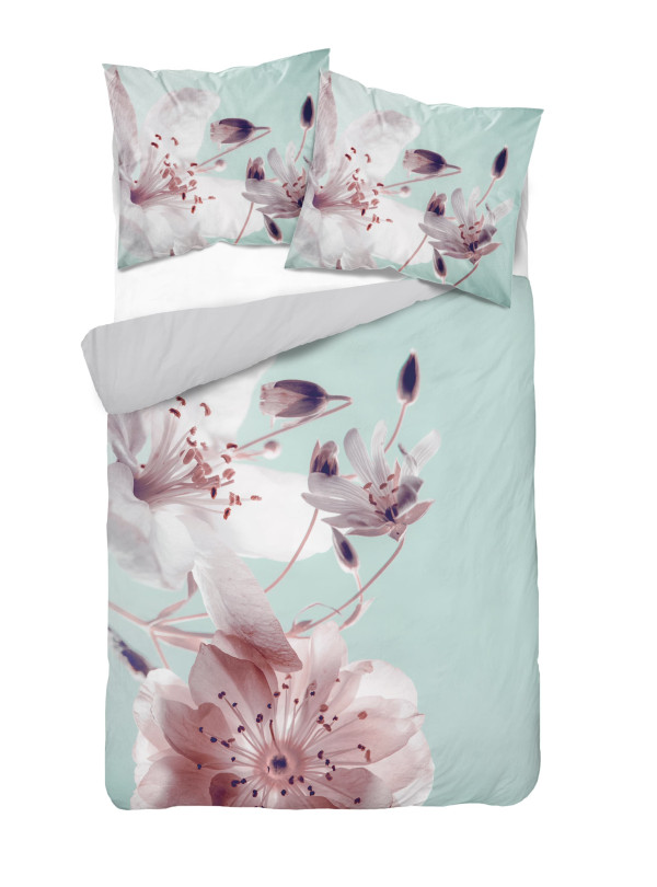 KOMPLET POŚCIELI 160x200 DWUSTRONNA 3D W KWIATY MIĘTOWA 4224_A
