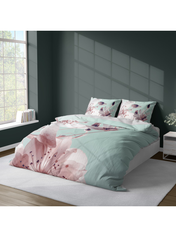 KOMPLET POŚCIELI 160x200 DWUSTRONNA 3D W KWIATY MIĘTOWA 4224_A