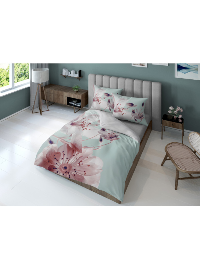 KOMPLET POŚCIELI 160x200 DWUSTRONNA 3D W KWIATY MIĘTOWA 4224_A