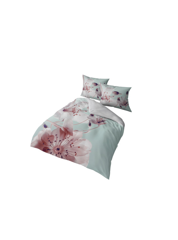 KOMPLET POŚCIELI 160x200 DWUSTRONNA 3D W KWIATY MIĘTOWA 4224_A