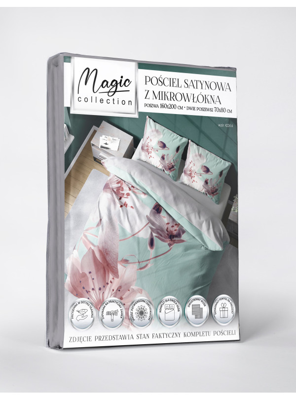 KOMPLET POŚCIELI 160x200 DWUSTRONNA 3D W KWIATY MIĘTOWA 4224_A