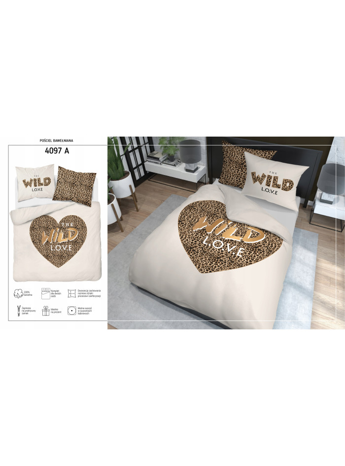 POŚCIEL BAWEŁNIANA 160x200 SERCE WILD LOVE PANTERKA