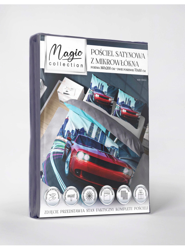 KOMPLET POŚCIELI 160x200 DWUSTRONNA 3D CZERWONY SAMOCHÓD AUTO