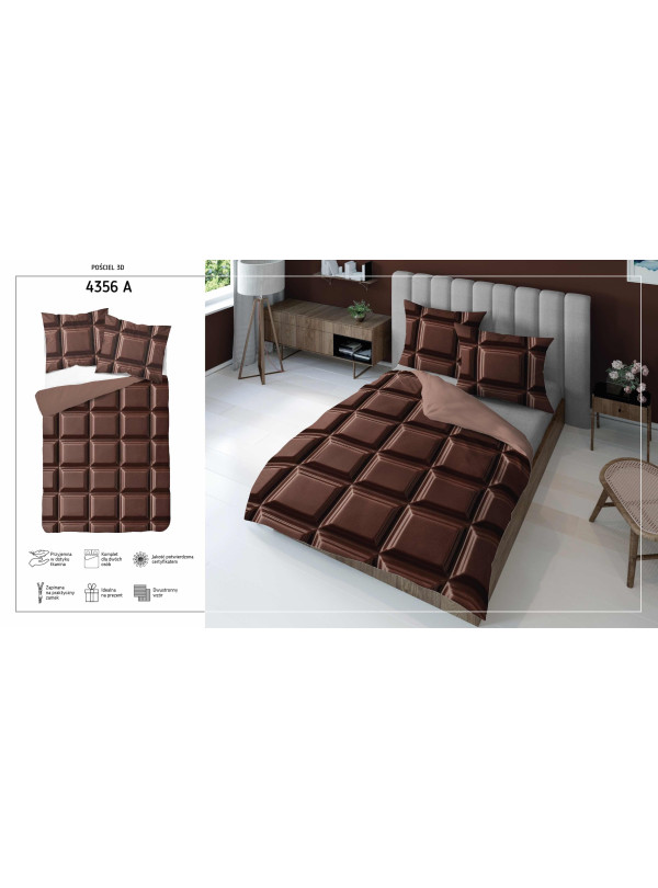 KOMPLET POŚCIELI 160x200 DWUSTRONNA 3D CZEKOLADA TABLICZKA CZEKOLADY