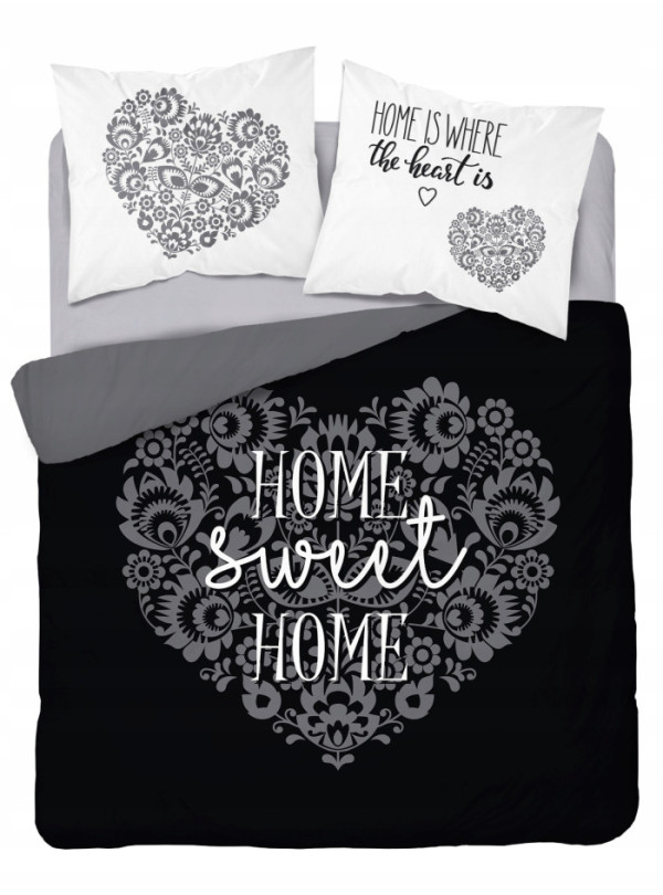 POŚCIEL BAWEŁNIANA 160x200 HOME SWEET HOME CZARNA