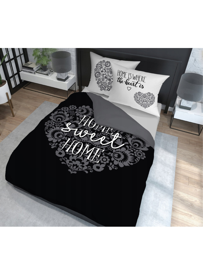 POŚCIEL BAWEŁNIANA 160x200 HOME SWEET HOME CZARNA
