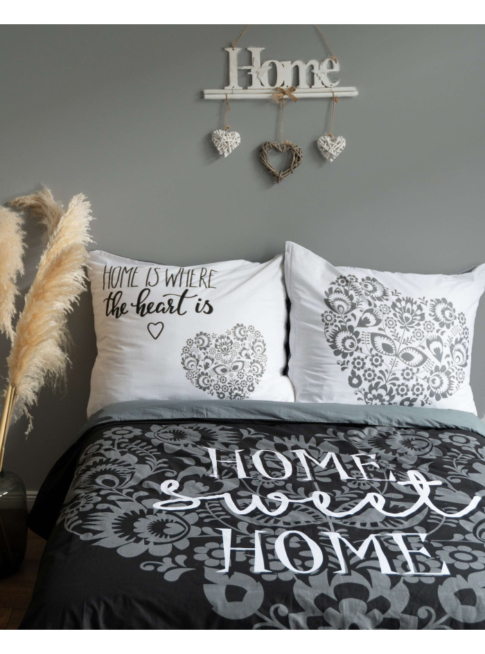 POŚCIEL BAWEŁNIANA 160x200 HOME SWEET HOME CZARNA