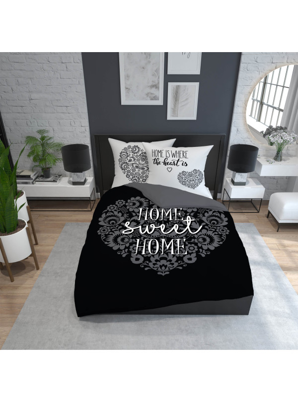 POŚCIEL BAWEŁNIANA 160x200 HOME SWEET HOME CZARNA