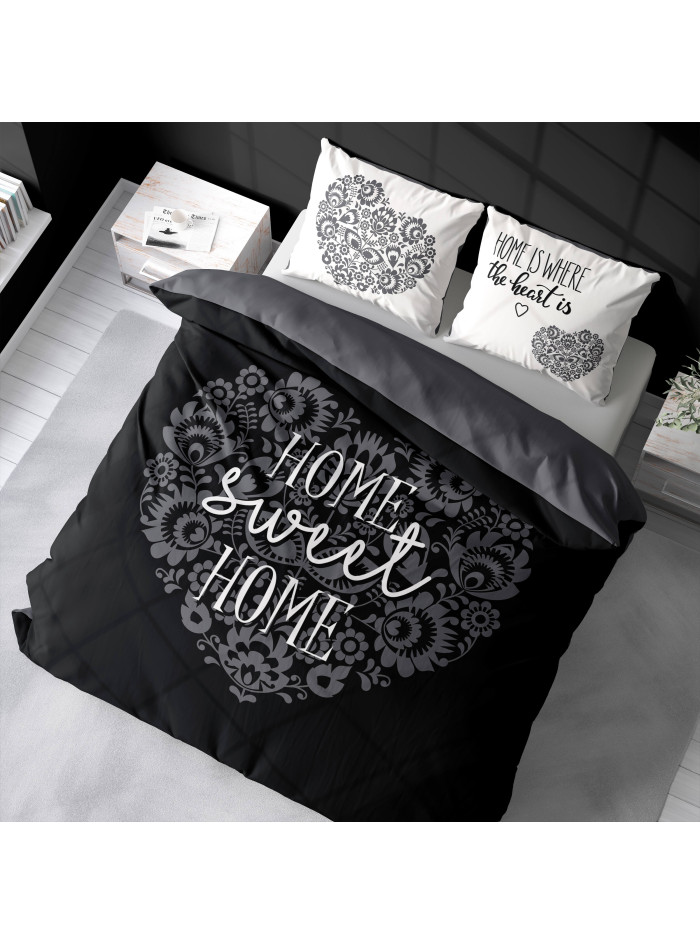 POŚCIEL BAWEŁNIANA 160x200 HOME SWEET HOME CZARNA