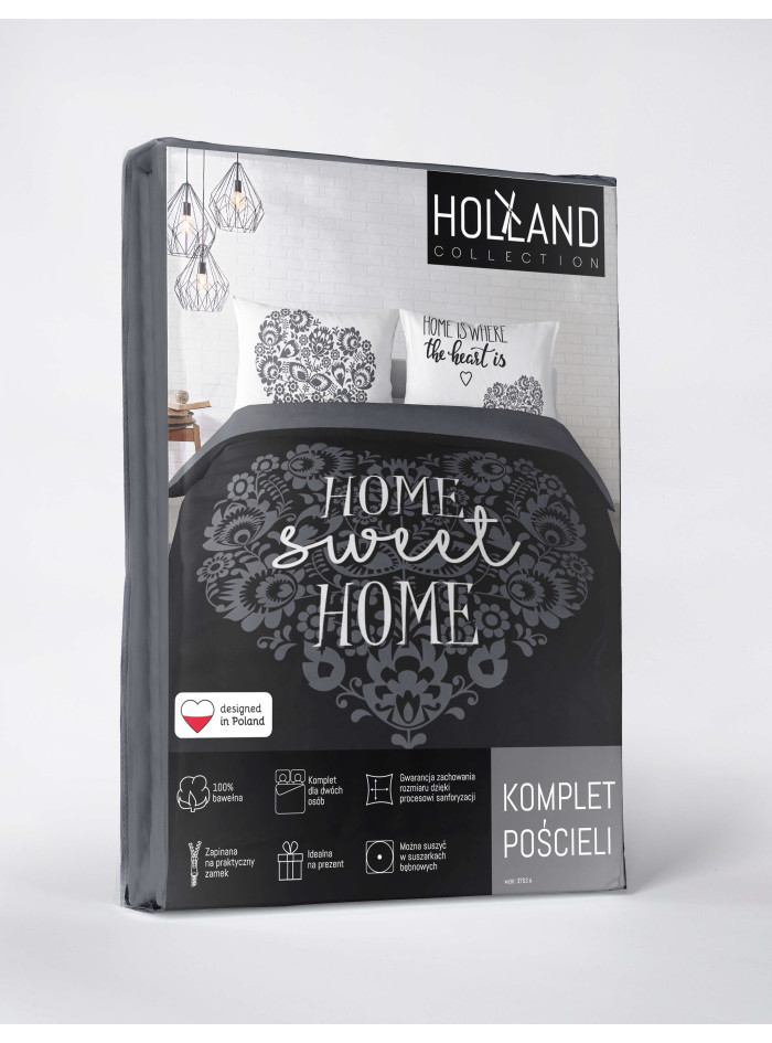 POŚCIEL BAWEŁNIANA 160x200 HOME SWEET HOME CZARNA