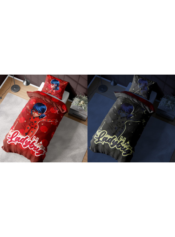 POŚCIEL ŚWIECĄCA W CIEMNOŚCI BAWEŁNIANA 160x200 MIRACULOUS BIEDRONKA I KOT MIR-02