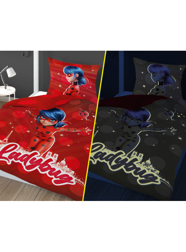 POŚCIEL ŚWIECĄCA W CIEMNOŚCI BAWEŁNIANA 160x200 MIRACULOUS BIEDRONKA I KOT MIR-02