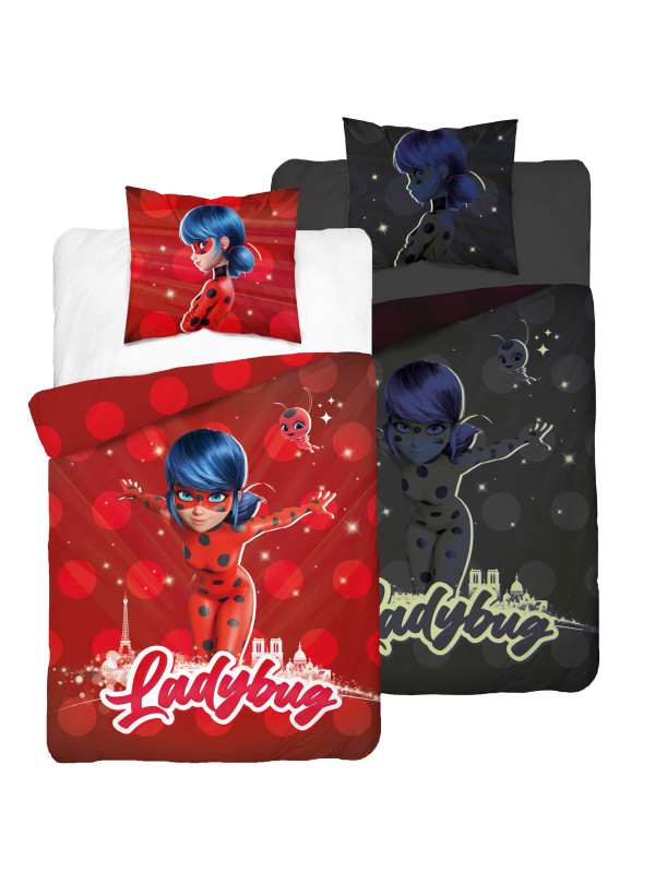 POŚCIEL ŚWIECĄCA W CIEMNOŚCI BAWEŁNIANA 140x200 MIRACULOUS BIEDRONKA I KOT MIR-02