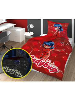 POŚCIEL ŚWIECĄCA W CIEMNOŚCI BAWEŁNIANA 140x200 MIRACULOUS BIEDRONKA I KOT MIR-02