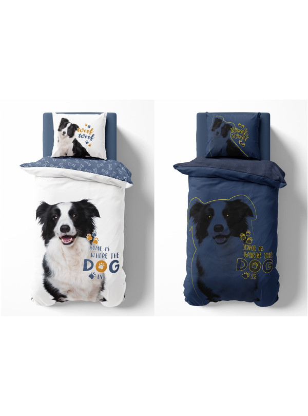 POŚCIEL 140x200 ŚWIECĄCA W CIEMNOŚCI PIES Z PSEM