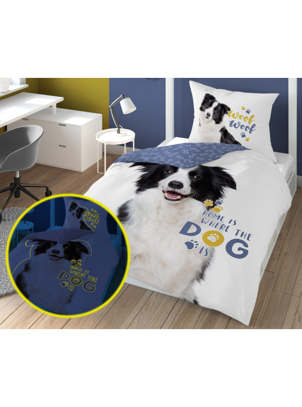 POŚCIEL 140x200 ŚWIECĄCA W CIEMNOŚCI PIES Z PSEM