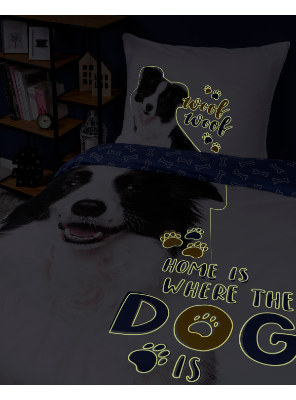 POŚCIEL 140x200 ŚWIECĄCA W CIEMNOŚCI PIES Z PSEM