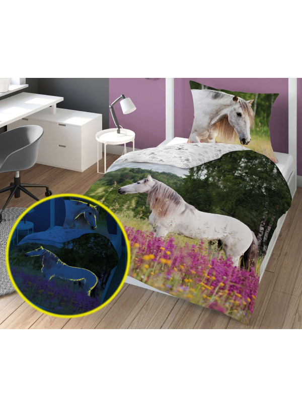 POŚCIEL 140x200 ŚWIECĄCA W CIEMNOŚCI PIĘKNY KOŃ