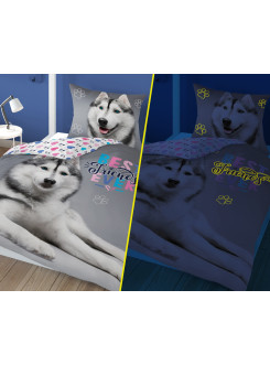 POŚCIEL 140x200 ŚWIECĄCA W CIEMNOŚCI PIES Z PSEM PIESEK 2