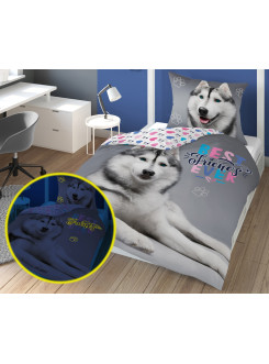 POŚCIEL 140x200 ŚWIECĄCA W CIEMNOŚCI PIES Z PSEM PIESEK