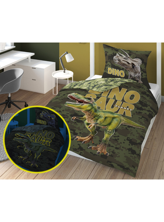 POŚCIEL 160x200 ŚWIECĄCA W CIEMNOŚCI DINOZAUR TYRANOZAUR T-REX