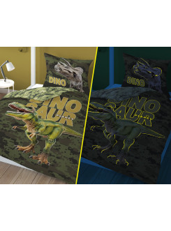 POŚCIEL 160x200 ŚWIECĄCA W CIEMNOŚCI DINOZAUR TYRANOZAUR T-REX 2