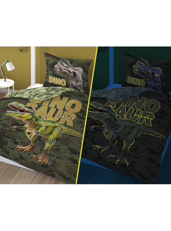 POŚCIEL 160x200 ŚWIECĄCA W CIEMNOŚCI DINOZAUR TYRANOZAUR T-REX