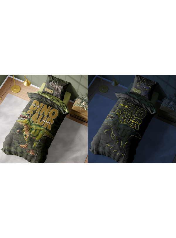 POŚCIEL 160x200 ŚWIECĄCA W CIEMNOŚCI DINOZAUR TYRANOZAUR T-REX