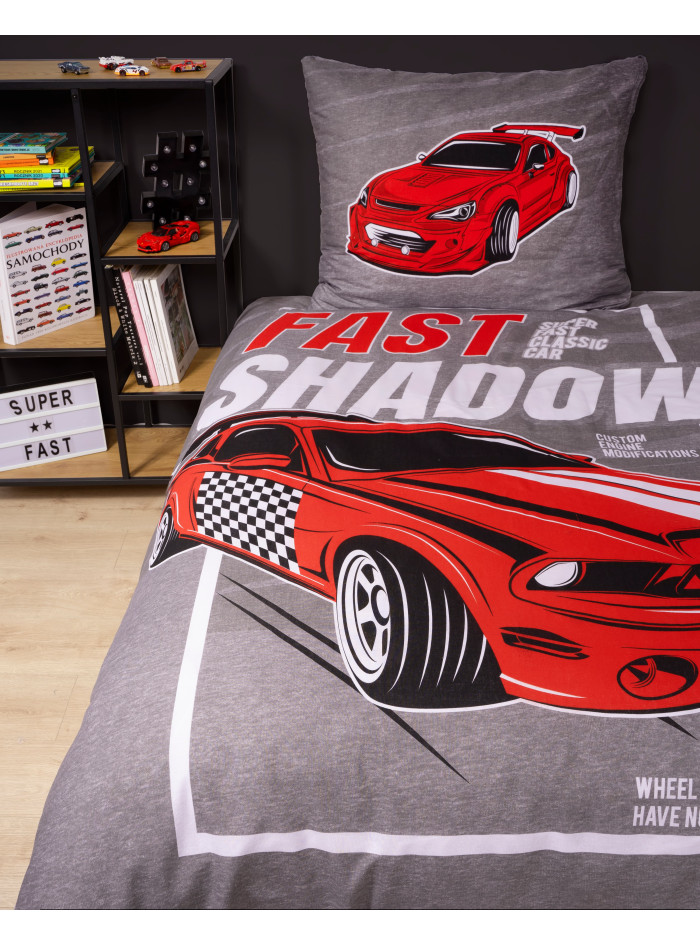 POŚCIEL BAWEŁNIANA 160x200 ŚWIECĄCA W CIEMNOŚCI AUTO CZERWONY SAMOCHÓD