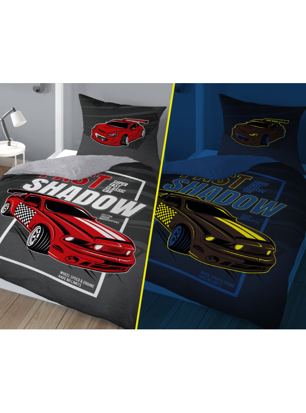 POŚCIEL BAWEŁNIANA 160x200 ŚWIECĄCA W CIEMNOŚCI AUTO CZERWONY SAMOCHÓD