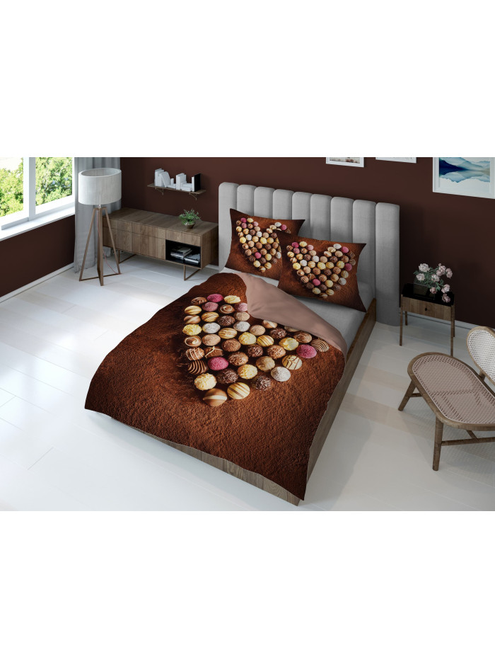 KOMPLET POŚCIELI 160x200 DWUSTRONNA 3D SERCE W CZEKOLADKI