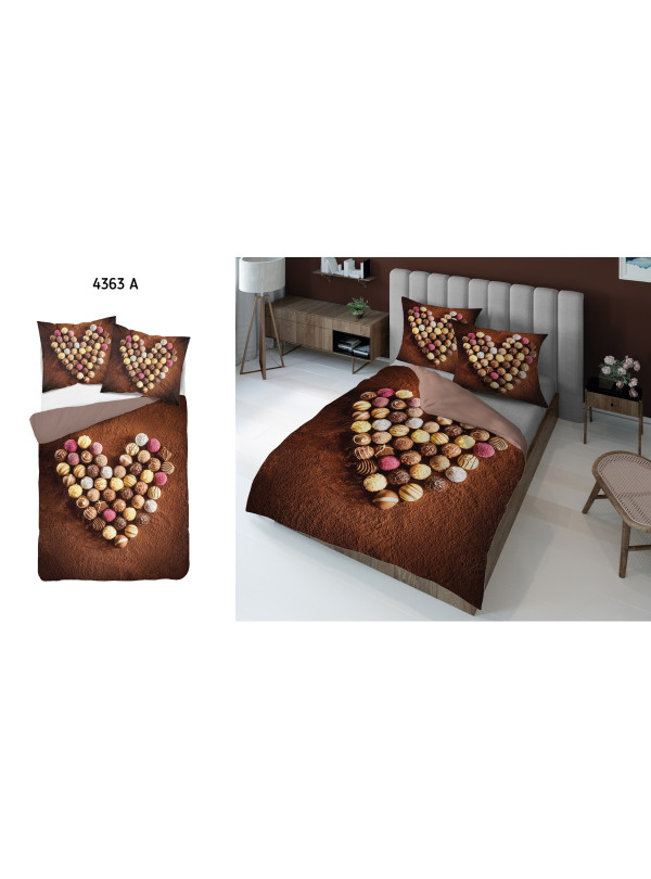 KOMPLET POŚCIELI 160x200 DWUSTRONNA 3D SERCE W CZEKOLADKI