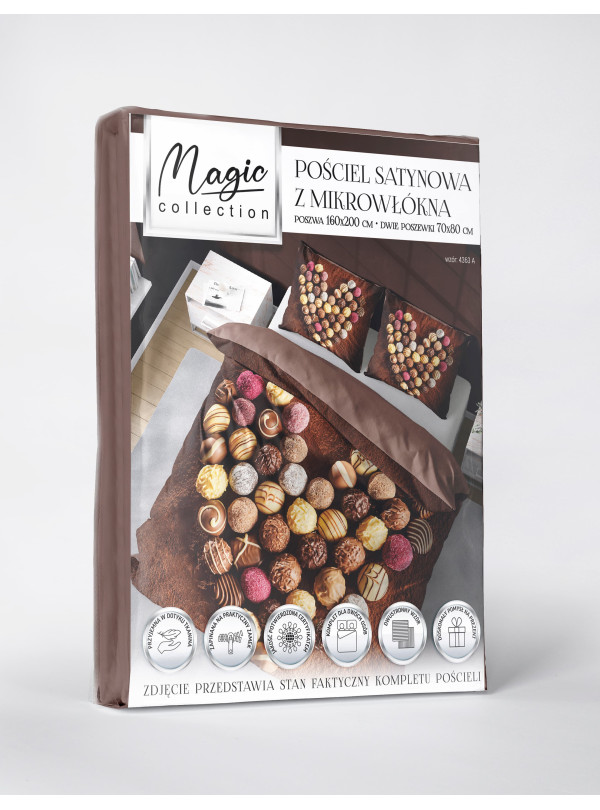 KOMPLET POŚCIELI 160x200 DWUSTRONNA 3D SERCE W CZEKOLADKI