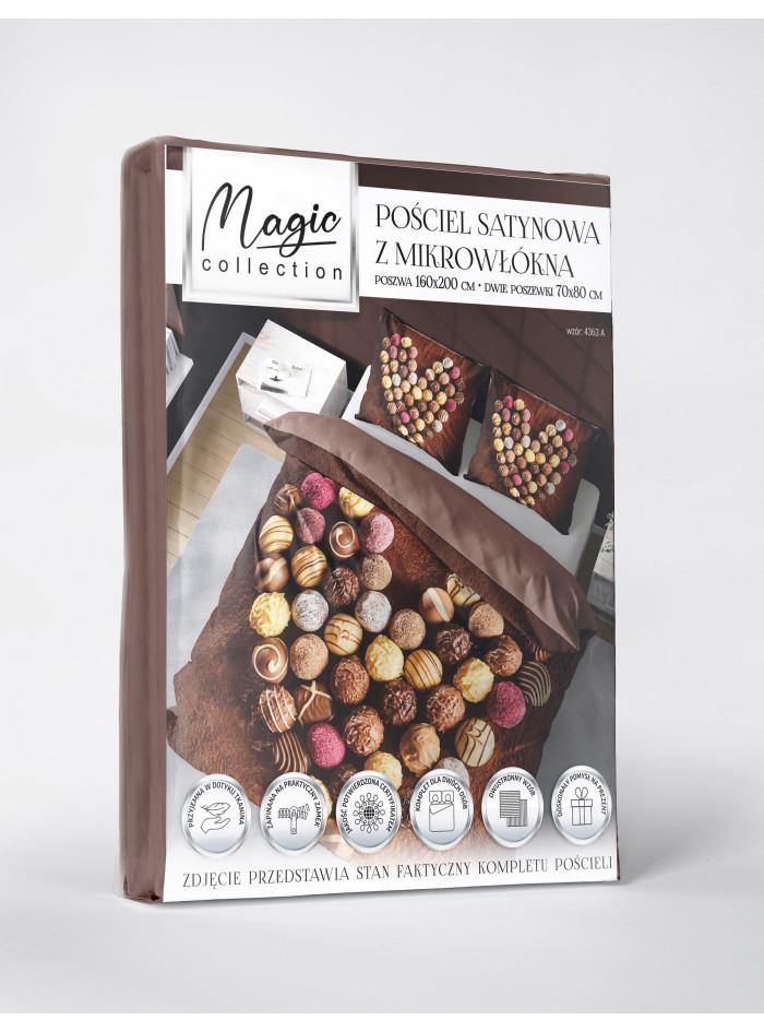 KOMPLET POŚCIELI 160x200 DWUSTRONNA 3D SERCE W CZEKOLADKI