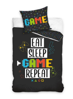 POŚCIEL MŁODZIEŻOWA 160x200 DLA GRACZA EAT SLEEP GAME REPEAT
